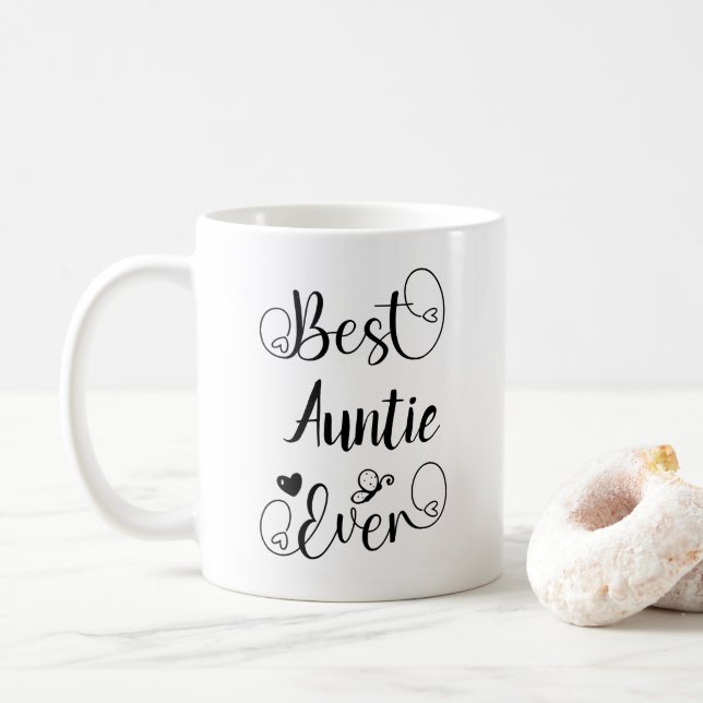 Best Aunt Ever Typography Script Cute Minimal  Coffee Mug (With Donut)
