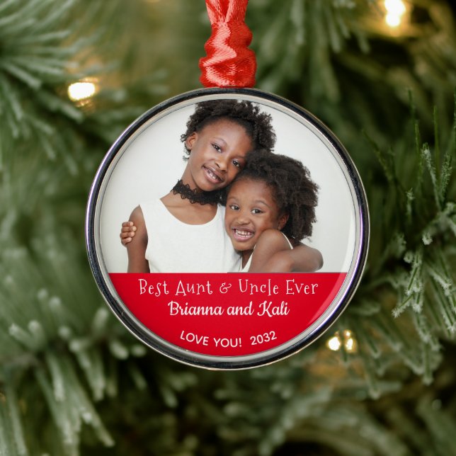 Best Aunt Uncle Ever Personalised Photo Christmas Metal Tree Decoration (Tree)