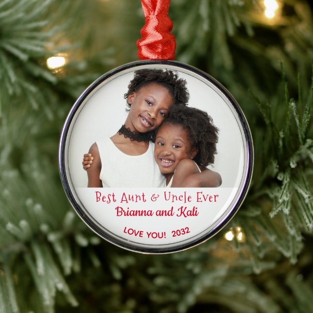 Best Aunt Uncle Ever Personalised Photo Christmas Metal Tree Decoration (Tree)