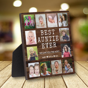 Best Auntie Ever 12 Photo Collage Rustic Wood   Plaque
