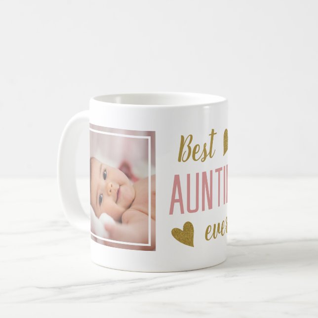 Best Auntie Ever 2 Photo Pink And Gold Keepsake   Coffee Mug (Front Left)