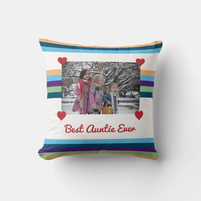 Best Auntie Ever BAE Love Photo Colour Bands Make Cushion (Front)