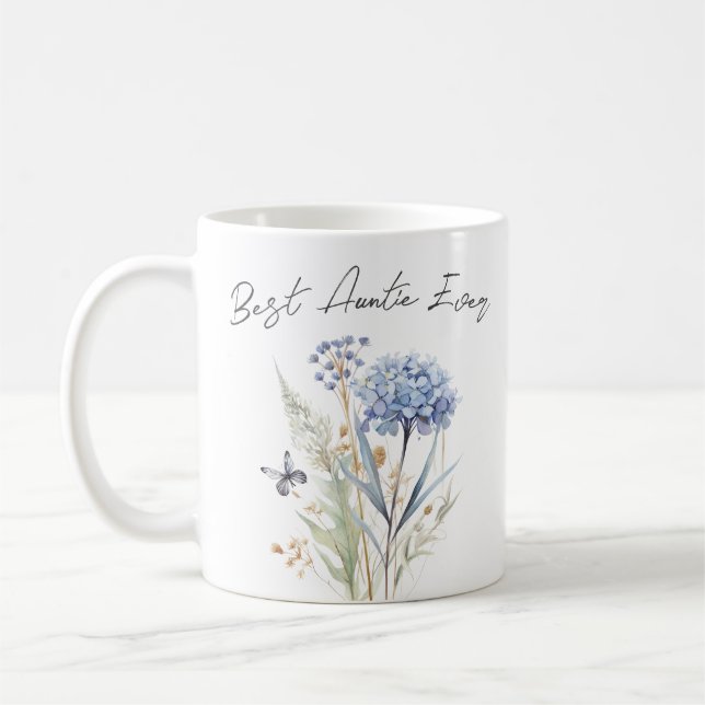 Best Auntie Ever blue flowers watercolor Coffee Mug (Left)