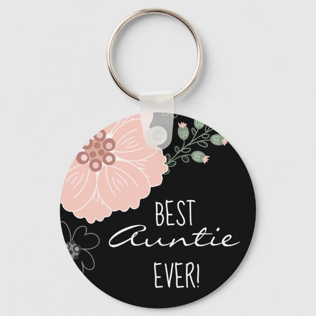 Best Auntie Ever Floral Key Ring (Front)