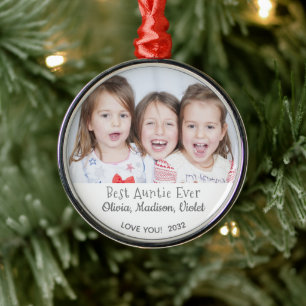 Best Auntie Ever Personalised Photo Christmas Metal Tree Decoration