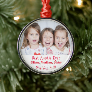 Best Auntie Ever Personalized Photo Christmas Metal Tree Decoration