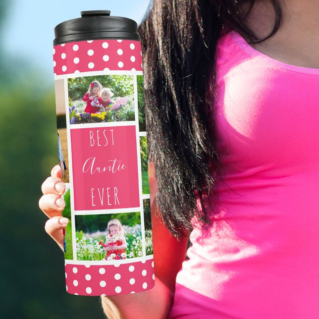 Best Auntie Ever Photo Collage Pink and White Thermal Tumbler (Creator Uploaded)