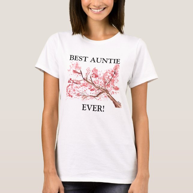 Best Auntie Ever Pink cherry blossom watercolor T-Shirt (Front)