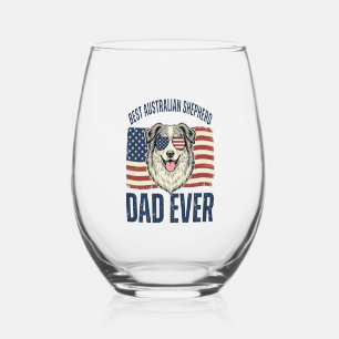 Best Australian Shepherd Dad Ever Patriotic Stemless Wine Glass