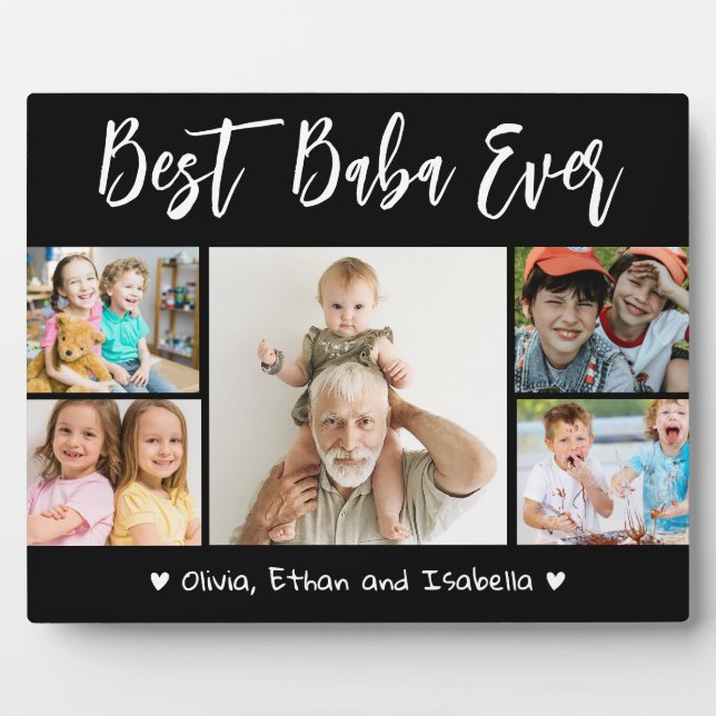 Best Baba Ever Grandkids 5 Photo Collage Black Plaque (Front)