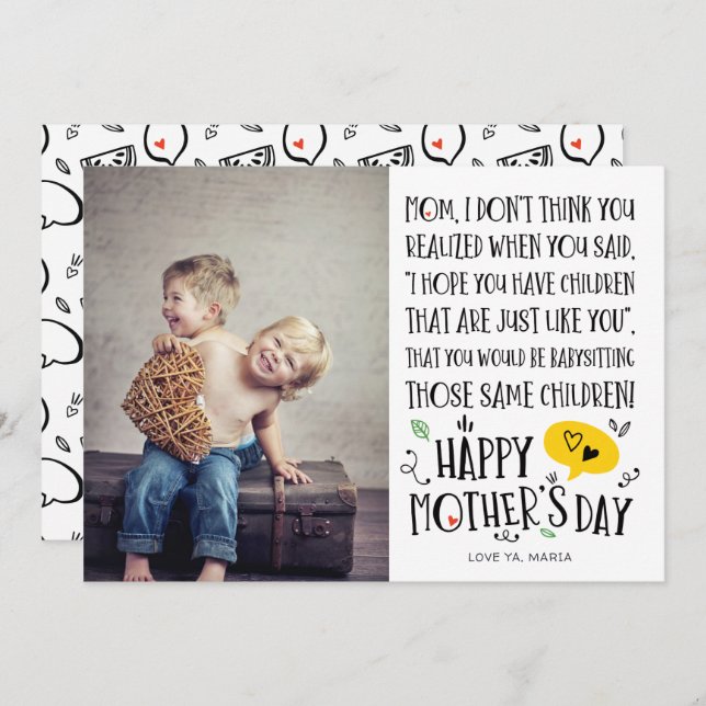 Best Baby Sitter Mum Funny Mother's Day Card (Front/Back)