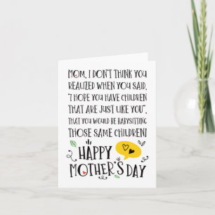Best Baby Sitter Mum Funny Mother's Day Card