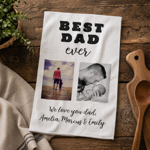 Best Bad Ever Father`s Day 2 Photo Collage Tea Towel