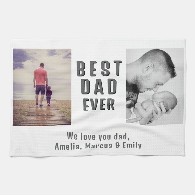 Best Bad Ever Father`s Day 2 Photo Collage Tea Towel (Horizontal)