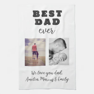 Best Bad Ever Father`s Day 2 Photo Collage Tea Towel
