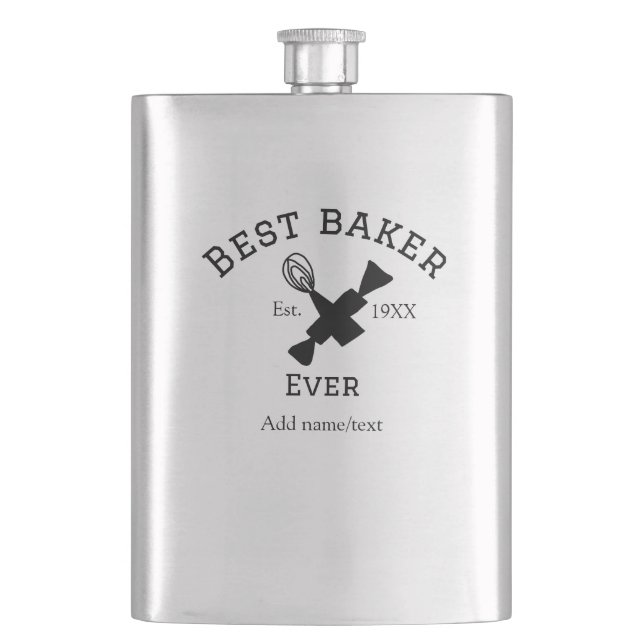 Best baker ever add name text baking est year cook hip flask (Front)