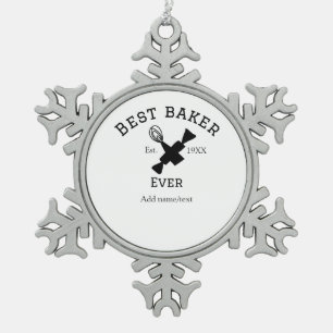 Best baker ever add name text baking est year cook snowflake pewter christmas ornament