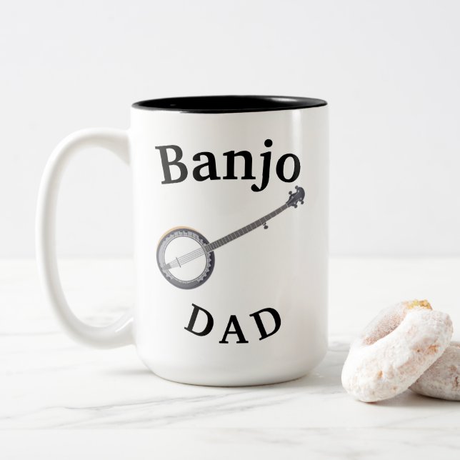 Best "Banjo DAD" Ever! Father's Music Two-Tone Coffee Mug (With Donut)