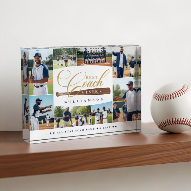 Best Baseball Coach Ever Team Sports Photo Collage Block (Best Baseball Coach Ever Team Sports Photo Collage)
