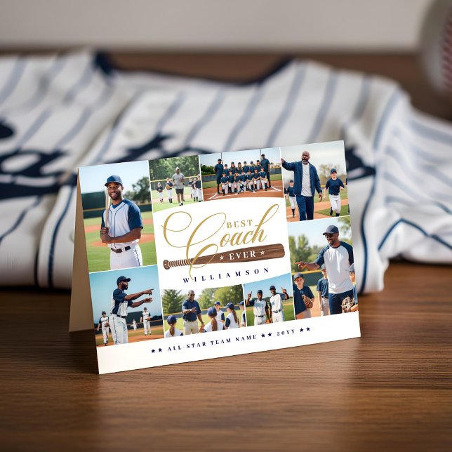 Best Baseball Coach Ever Team Sports Photo Collage Thank You Card (Best Baseball Coach Ever Team Sports Photo Collage Thank You Card)