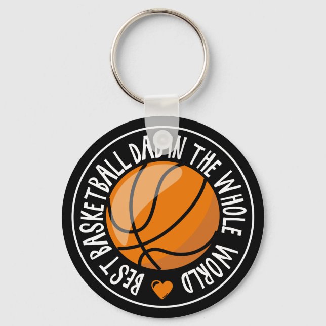 Best Basketball Sports Dad Stamp Black Orange Ball Key Ring (Front)