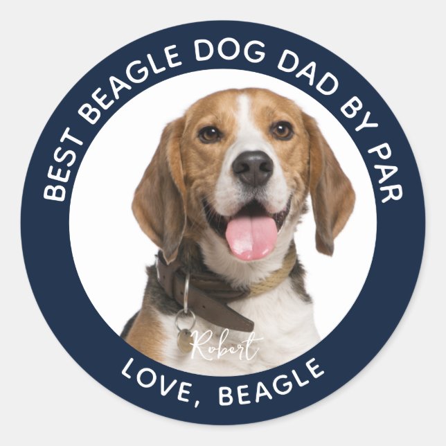 Best Beagle Dog Dad by Far Pet Photo Custom Classic Round Sticker (Front)