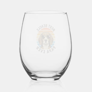 Best Beagle Papa Ever Vintage Dog Dad Shirt Design Stemless Wine Glass