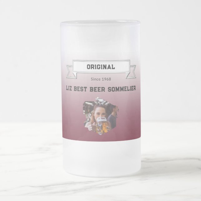 Best Beer Sommelier Dark Red White Gradient Photo Frosted Glass Beer Mug (Center)