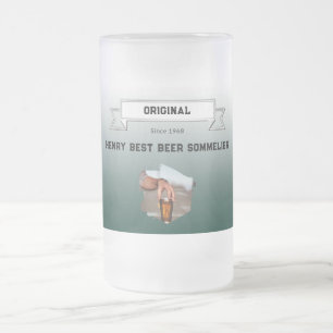 Best Beer Sommelier Green White Gradient Photo Frosted Glass Beer Mug