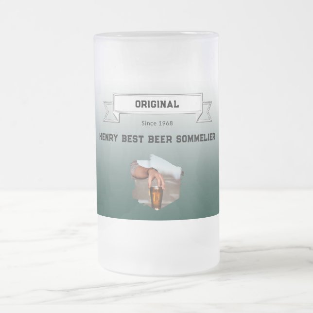 Best Beer Sommelier Green White Gradient Photo Frosted Glass Beer Mug (Center)