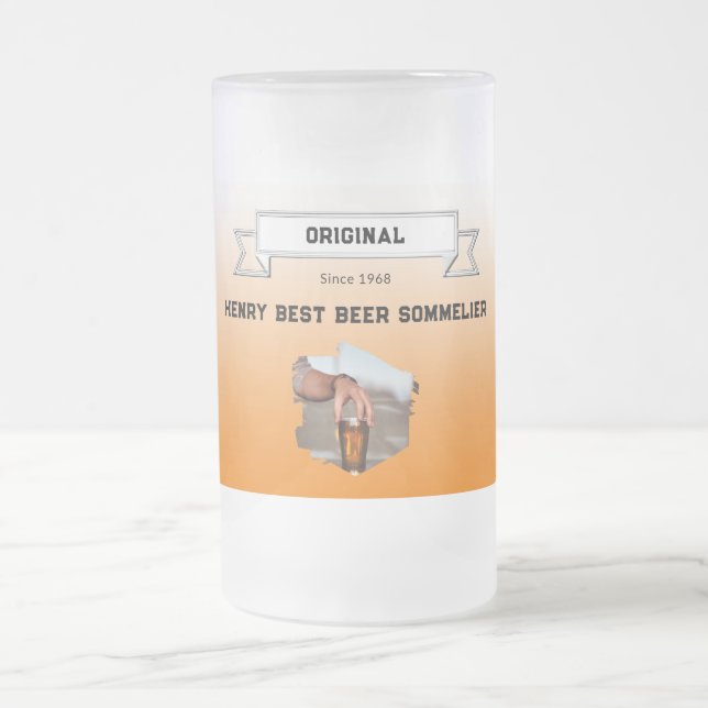 Best Beer Sommelier Orange White Gradient Photo Frosted Glass Beer Mug (Center)