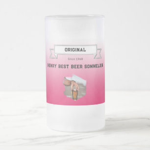 Best Beer Sommelier & Red White Gradient & Photo Frosted Glass Beer Mug