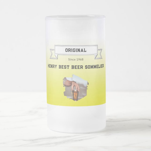 Best Beer Sommelier Yellow White Gradient & Photo Frosted Glass Beer Mug (Center)