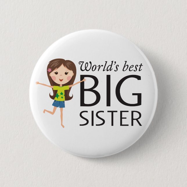 Best big sister with happy cartoon pinback button (Front)