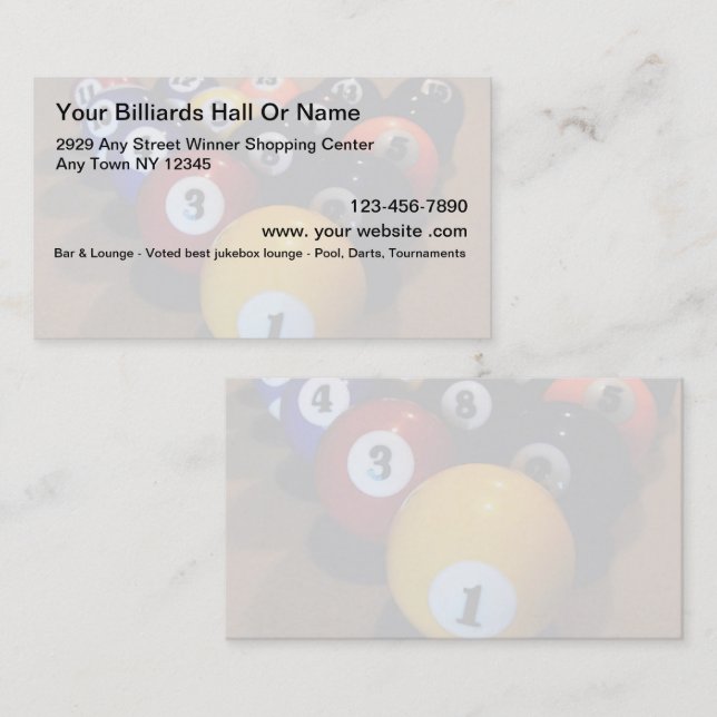 Best Billiard Hall Sports Business Cards (Front/Back)