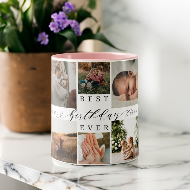 Best Birthday Ever Elegant Script 8 Photo Collage Two-Tone Coffee Mug (Best Birthday Ever Elegant Script 8 Photo Collage Two-Tone Coffee Mug)