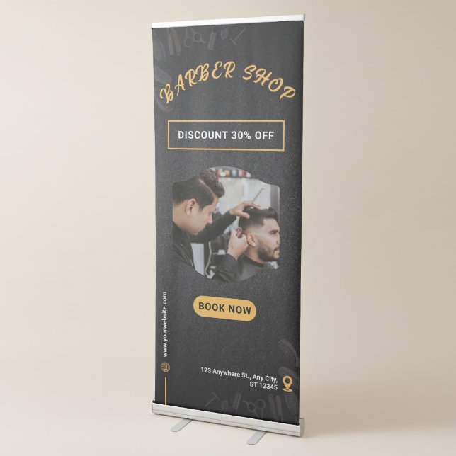 Best Black Modern Barbershop Vertical  Retractable Banner (3/4)