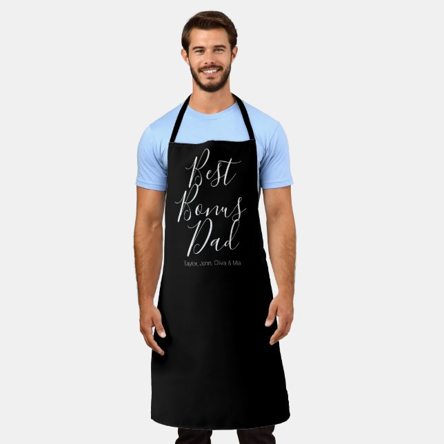Best Bonus Dad black custom script step kids names Apron (Worn)