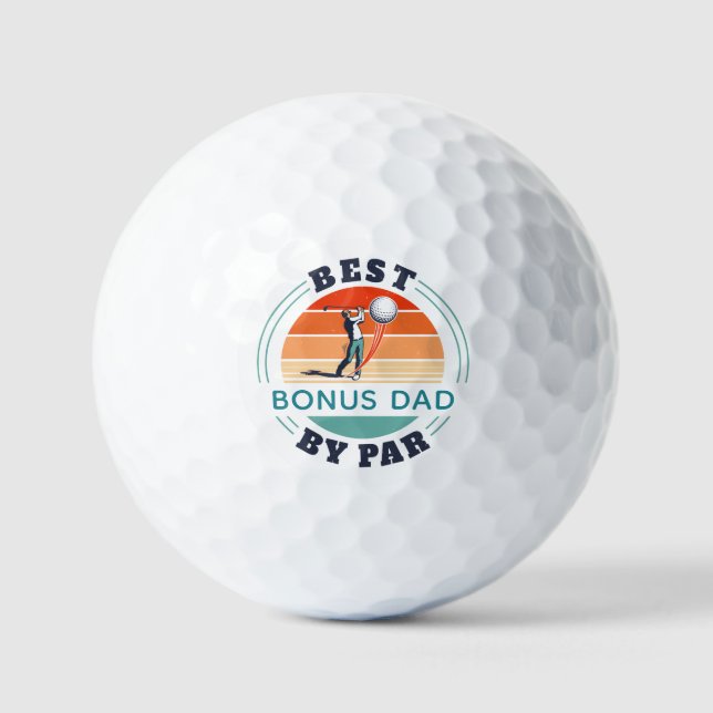 Best Bonus Dad By Par Retro Stepdad Fathers Day Golf Balls (Front)