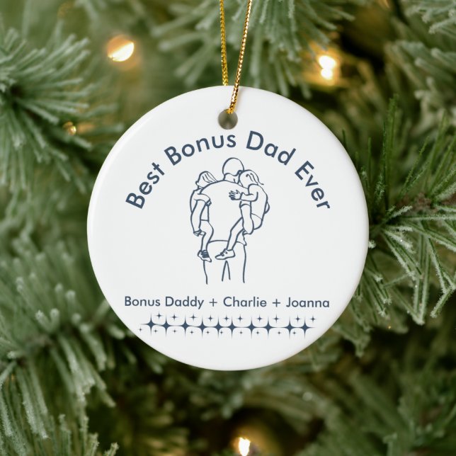 Best bonus Dad Ever, Father  Children 1-Photo  Ceramic Tree Decoration (Tree)