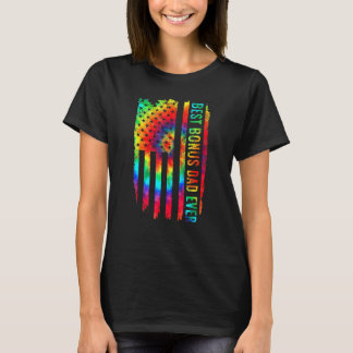 Best Bonus Dad Ever Father Tie Dye American Flag 4 T-Shirt
