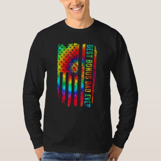 Best Bonus Dad Ever Father Tie Dye American Flag 4 T-Shirt