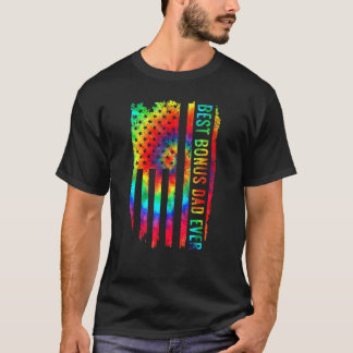 Best Bonus Dad Ever Father Tie Dye American Flag 4 T-Shirt