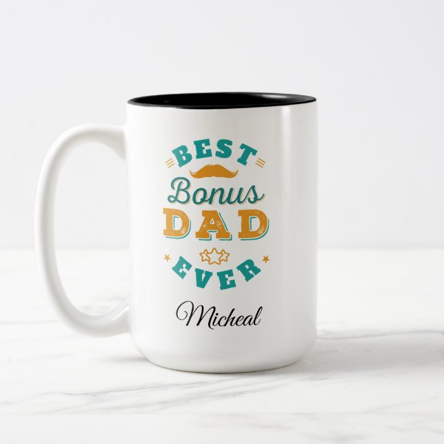 Best Bonus Dad Ever Modern Fathers Day Two-Tone Coffee Mug (Left)