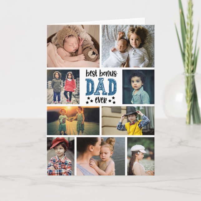 Best Bonus Dad Ever Photo Collage Father's Day  Card (Front)