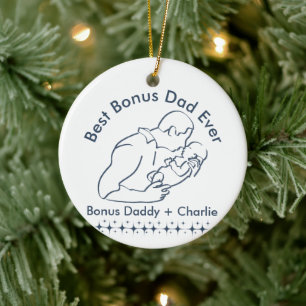 Best Bonus Dad Ever, step Father  new baby 1-Photo Ceramic Tree Decoration
