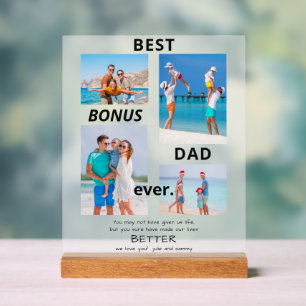 Best Bonus Dad Ever Stepdad 4 Photo Father's Day   Acrylic Sign