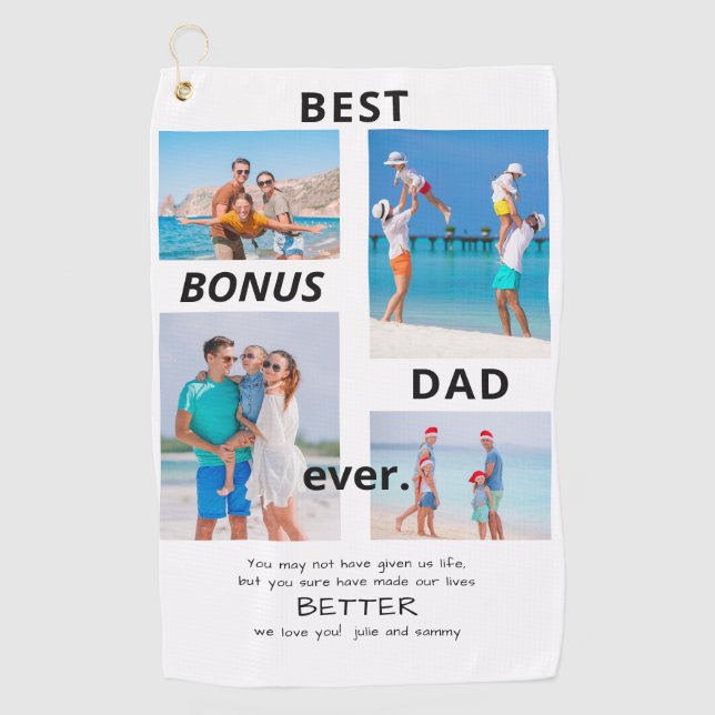 Best Bonus Dad Ever Stepdad 4 Photo Father's Day   Golf Towel (Front)
