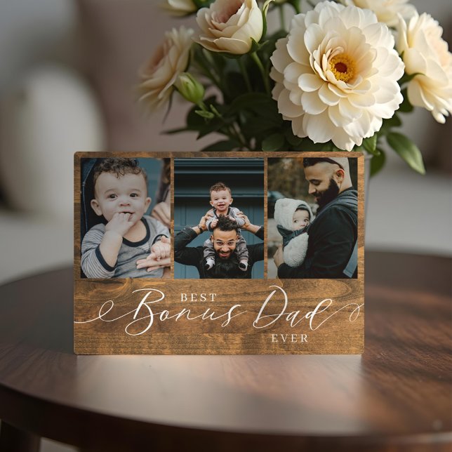 Best Bonus Dad Ever Woodgrain Fathers Day Photo Plaque (Best Bonus Dad Ever Woodgrain Fathers Day Photo Plaque)