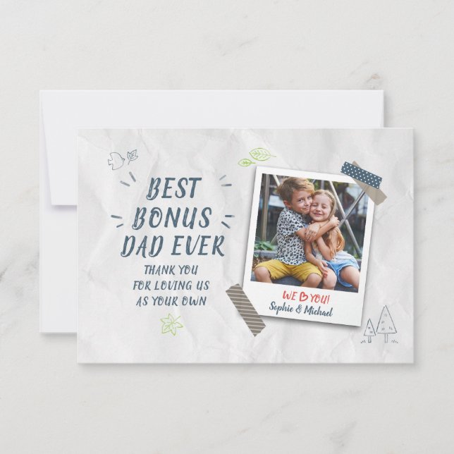 Best Bonus Dad Stepdad Kids Photo Custom Card (Front)